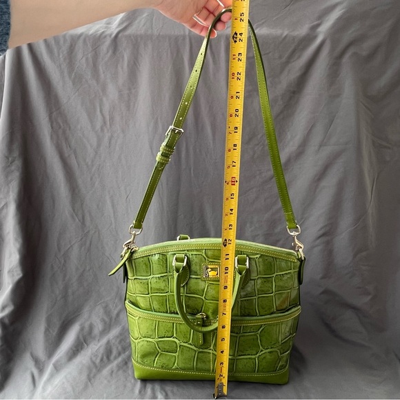 Dooney & Bourke DILLEN "CROCO" Leather Double Pocket Satchel LIME GREEN - Picture 3 of 15